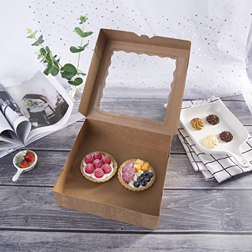 One More - Cajas de papel kraft para tartas con ventanas de PVC, 25,4 x 25,4 x 6,3 cm, 12 unidades, color marrón