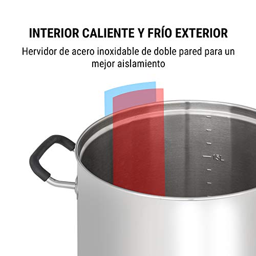 oneConcept Braufreund 18 Caldera de maceración con canilla - Dispensador de bebidas, Caldera para hacer cerveza, 18 litros, 1600 W, 30-110 °C, Termostato, Acero inoxidable 304, Plateado