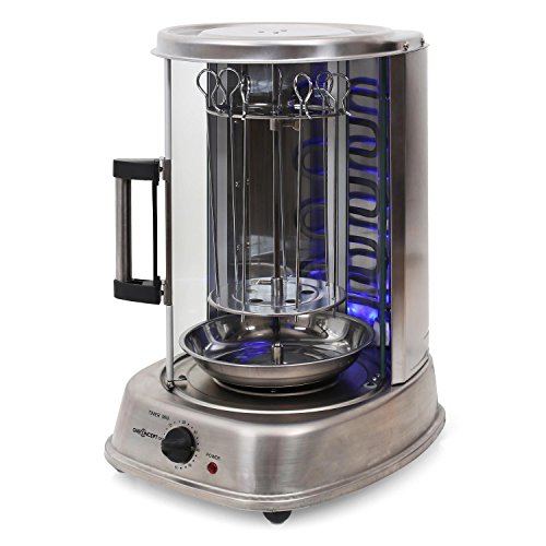 oneConcept Kebab Master Pro - Parrilla vertical giratoria, Pollo, Gyros, Pincho giratorio verical, Grill eléctrico, 1500 W, Reparto calor 360°, Desmontable y apto para lavavajillas, Plateado