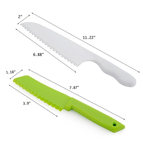 ONUPGO - Juego de cuchillos de cocina (6 piezas, plástico, con bordes de corte serrados, cuchillos de nailon para niños y niños para frutas, pan, tartas, lechugas y ensalada)