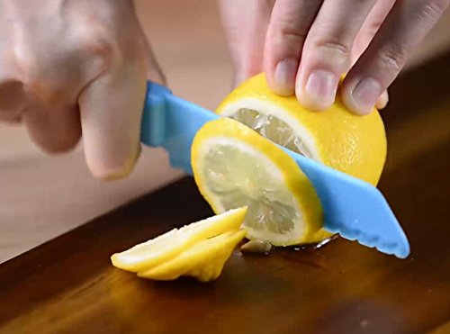 ONUPGO - Juego de cuchillos de cocina (6 piezas, plástico, con bordes de corte serrados, cuchillos de nailon para niños y niños para frutas, pan, tartas, lechugas y ensalada)