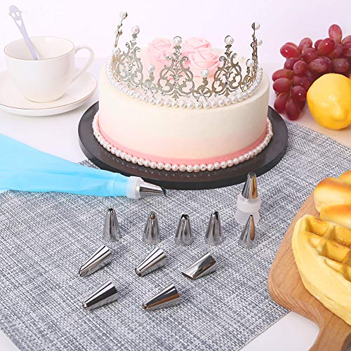 Opopark 12 Boquillas de Acero Inoxidable, 1 Bolso de Pastelería，2 Acopladores Herramienta de Modelado Para Decoración de Pasteles y Accesorios Para Hornear