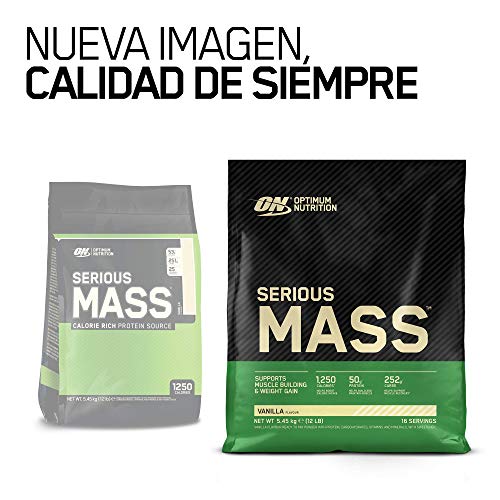 Optimum Nutrition ON Serious Mass Proteina en Polvo Mass Gainer Alto en Proteína, con Vitaminas, Creatina y Glutamina, Vainilla, 16 Porciones, 5.45kg, Embalaje Puede Variar
