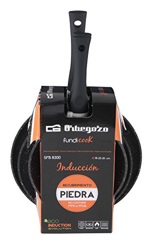 Orbegozo Set de 3 sartenes de Aluminio Forjado, 18, 22 y 26 cm, Negro