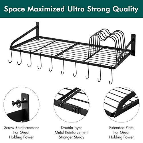 Organizador / Estante para ollas y tapas con soporte de pared, con 10 ganchos. Para el hogar, restaurante, utensilios de cocina, utensillos varios, los libros, 2 paquetes al servicio del hogar