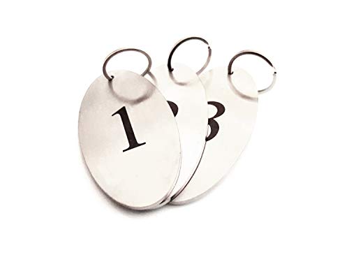 Origin - Llaveros de acero inoxidable de 2 mm de grosor, etiquetas de llaves, anillos numerados 1 a 5, números de plata ovalados negros grabados, para hoteles, casas de huéspedes, B&Bs, corporativa