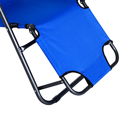 Outsunny Tumbona con Almohada Reclinable y Plegable de Jardín Exterior Piscina Terraza Camping - Color Azul - Tela Oxford y Acero - 153x60x29cm