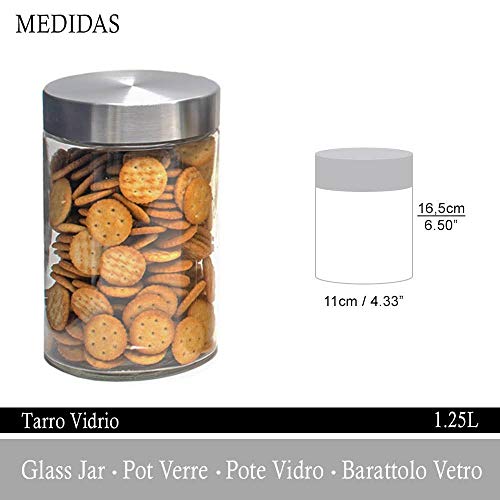 OUXI 4 PCS Tarros De Cristal con Tapa De Acero Inoxidable, 1.25LBotes Recipientes para Alimentos Hermeticos De Vidrio para Cocina, Almacenaje De Legumbres, Galletas, Espaguetis (4 Botes, 1.25 LT)