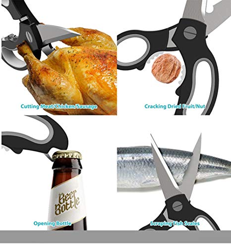 Ovecat Tijeras de Cocina Profesionales Resistentes Acero Inoxidable Extra Afilado Para Pescado de Hueso Aves de Corral Fruta Vegetal Nogal