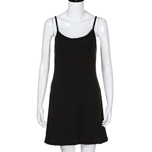 OverDose mujer De Moda SeñOras Sin Mangas SóLido por Encima De La Rodilla Vestido De Una LíNea Sin Tirantes Suelto Vestido De Fiesta Tanque (XL, Negro)