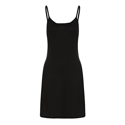 OverDose mujer De Moda SeñOras Sin Mangas SóLido por Encima De La Rodilla Vestido De Una LíNea Sin Tirantes Suelto Vestido De Fiesta Tanque (XL, Negro)
