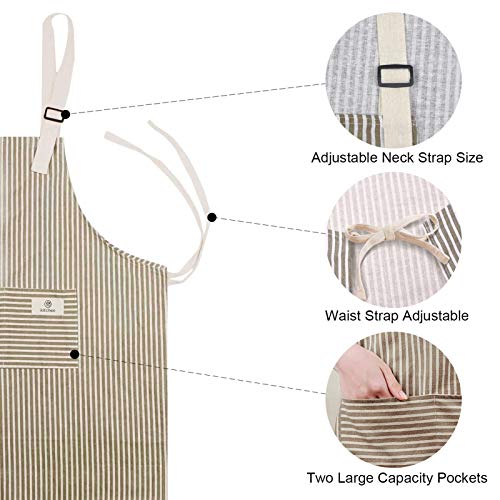 Owoda 2 Piezas Delantal Ajustable con Bolsillo Grande,Delantal de Cocina de Algodón y Lino,Unisex Chefs Delantal de Cocina para Cocinar,Restaurante,Bar,BBQ,Jardinería,Artesanía y Hornear