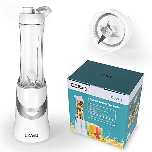 OZAVO Batidora de Vaso Individuales Portátil Mini Batidora Electrica Cocina Mezclador Eléctrico Licuadora para Zumo de Verduras y Frutas con Vaso (Blanco)