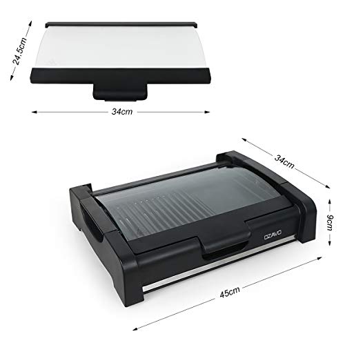 OZAVO Parrilla Barbacoa Electrica de Exterior o Interior BBQ Plancha Grill Placa Extraíble Temperatura Ajustable Fácil para Limpiar, 1650 W