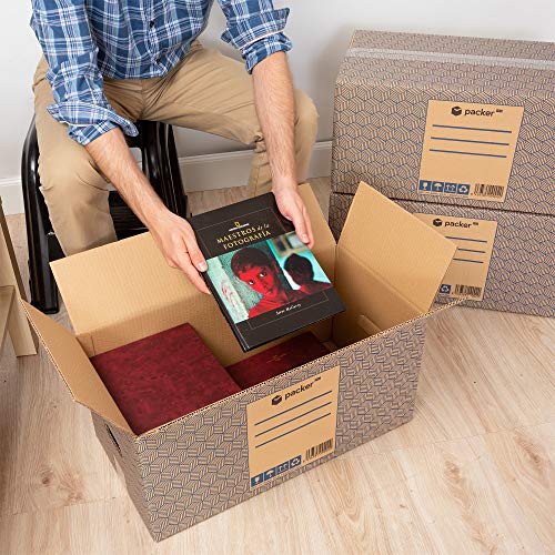 Pack 12 Cajas Carton para Mudanzas y Almacenaje Extra Grandes 600 x 300 x 275 mm Ultra Resistentes con Asas + Cinta Adhesiva, 100% ECO Box | packer PRO