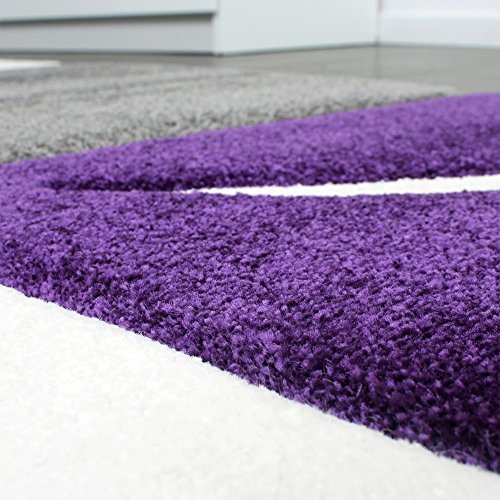 Paco Home Alfombra De Diseño Perfilado - A Cuadros En Lila Gris Negro, tamaño:120x170 cm