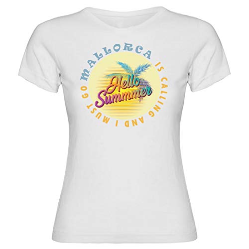 Palma DE Mallorca Vacaciones de Verano, Camiseta para Mujer Manga Corta Mujer Camisetas Cuello Redondo Moda Camisetas, Blanco