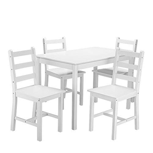 PanaCasa - Juegos de Mesa y 4 Sillas Color Blanco para Comedor Sala Cocina Restaurante Madera de Pino Maciza Contemporáneo