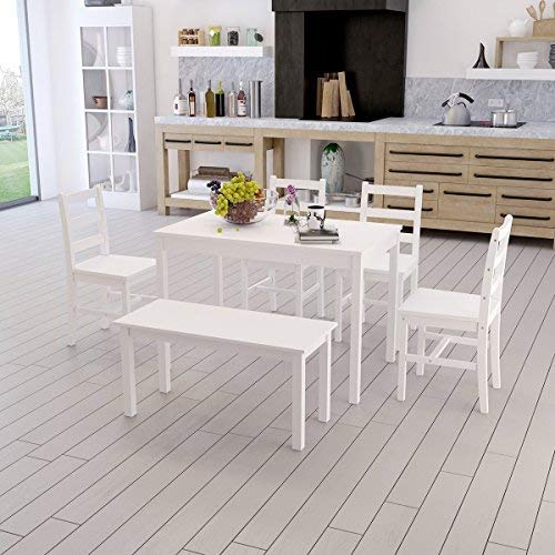PanaCasa - Juegos de Mesa y 4 Sillas Color Blanco para Comedor Sala Cocina Restaurante Madera de Pino Maciza Contemporáneo