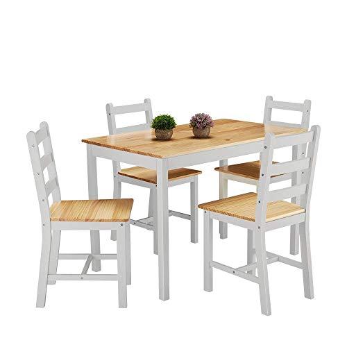 PanaCasa - Juegos de Mesa y 4 Sillas para Comedor Sala Cocina Restaurante Madera de Pino Maciza Contemporáneo (Gris)