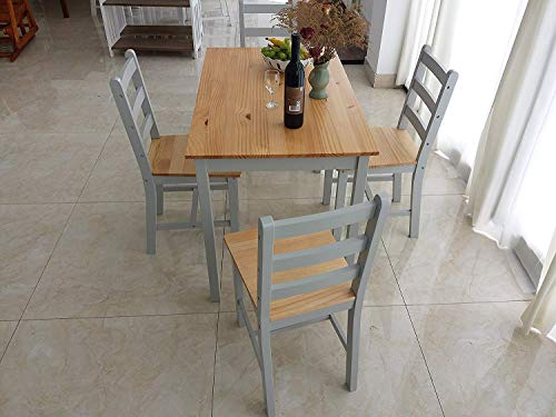 PanaCasa - Juegos de Mesa y 4 Sillas para Comedor Sala Cocina Restaurante Madera de Pino Maciza Contemporáneo (Gris)