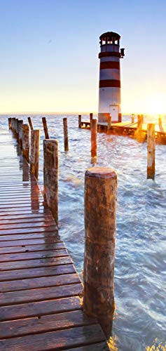 Papel pintado fotográfico para puerta, 100 x 211 cm, lámina autoadhesiva o fieltro, para puerta, panel de puerta, foto, diseño de amanecer, playa y amanecer, n.º 150 Material: fieltro de 100 x 211 cm