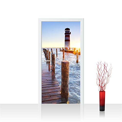 Papel pintado fotográfico para puerta, 100 x 211 cm, lámina autoadhesiva o fieltro, para puerta, panel de puerta, foto, diseño de amanecer, playa y amanecer, n.º 150 Material: fieltro de 100 x 211 cm