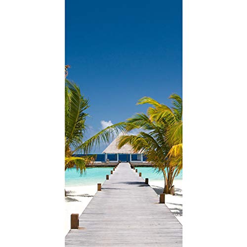 Papel pintado fotográfico para puerta, 100 x 211 cm, lámina autoadhesiva o fieltro, para puerta, panel de puerta, imagen de playa 165, Multicolor