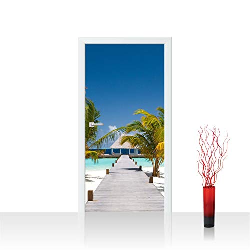 Papel pintado fotográfico para puerta, 100 x 211 cm, lámina autoadhesiva o fieltro, para puerta, panel de puerta, imagen de playa 165, Multicolor