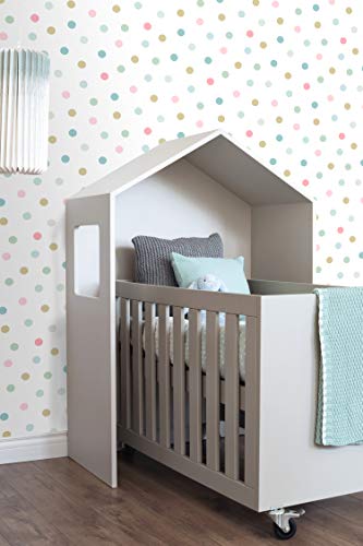 papel pintado puntos lunares rosa, azul, verde y oro - 139041 - de ESTAhome.nl
