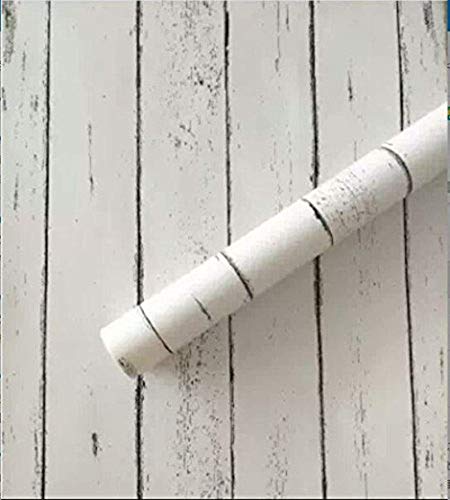 Papel tapiz impermeable de pvc auto-adhesivo de pared Cocina Baño Dormitorio 0.45*10m, 10 de color plateado-blanco de grano de madera, extra grande