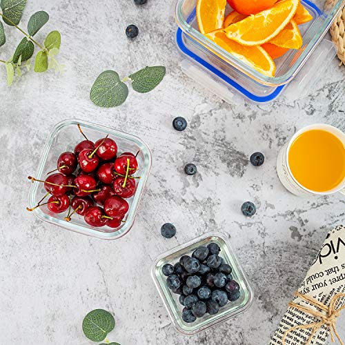 Paquete de 6 contenedores de vidrio para almacenamiento de alimentos, con tapas herméticas, sin BPA, contenedores cuadrados para preparación de comidas