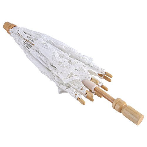 Paraguas de encaje vintage bordado de encaje de algodón puro para dama nupcial de boda, sombrilla para decoración de fotos (S-blanco)