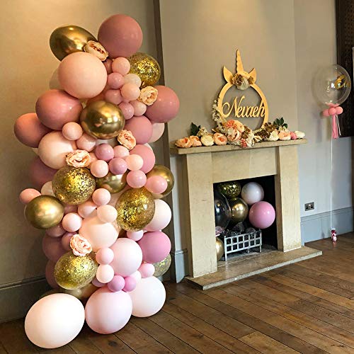 PartyWoo Globos Oro Rosa, 66 Piezas Globos Rosa, Globos Dorados , Globo Rosa Pastel, Globos Confeti, Globos Gigantes, Globo Oro Rosa para Fiesta Princesas Disney, Niña Fiesta, Incluye 4 Globo Gigante