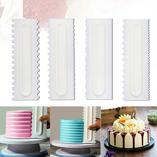 Pastel Plato Giratorio, pro Pastel Plato Giratorio Soporte de Rotación, 4 Piezas Decoración de Tartas Peine Helado Alisador Espátula Pastelería Horneado Herramienta Bricolaje para Cocina