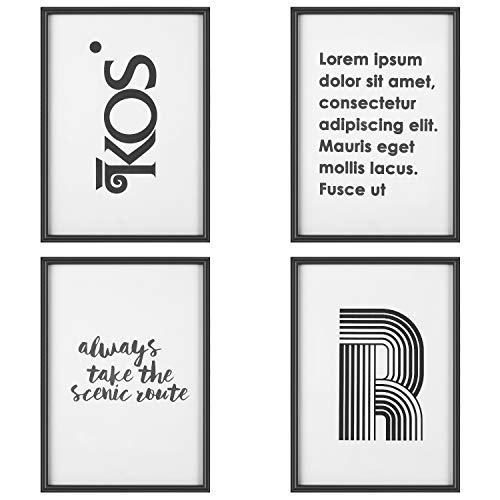 PEDY Juego de 4 Marcos de Fotos Frases (MDF + Cubierta de Cristal A4) Numerosas Posibilidades de diseño para decoración de Espacios y Tiendas, Color Negro