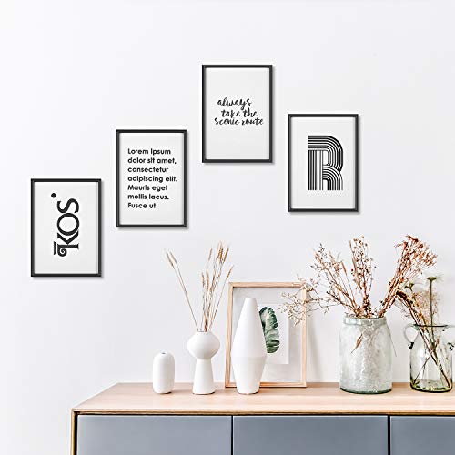 PEDY Juego de 4 Marcos de Fotos Frases (MDF + Cubierta de Cristal A4) Numerosas Posibilidades de diseño para decoración de Espacios y Tiendas, Color Negro