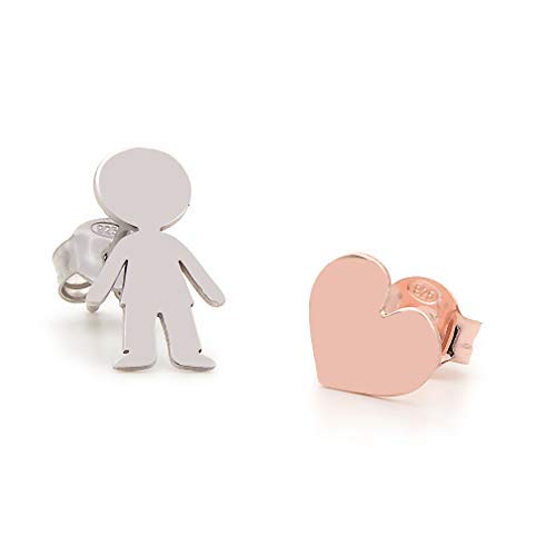 Pendientes Bebè regalo mujer mamá plata 925 con corazón love chapado en oro blanco y oro rosa (Bimbo)