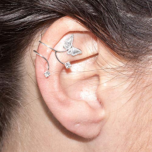 Pendientes para cartilago, ear cuff mariposa con circonita Plata de Ley