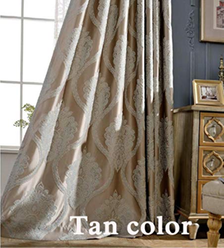 PENVEAT Cortinas de Jacquard para Ventana Tela Pesada incrustación de Alambre de Plata 60% Sombreado para Sala de Estar Floral Marfil Color, Bronceado, An. 130 cm. X An.