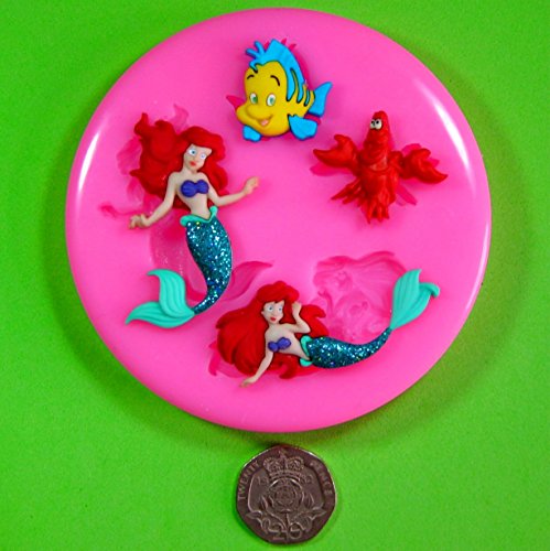 Pequeña sirena Molde de silicona para la torta de Decoración Pastel de Cupcake Toppers Glaseado Sugarcraft Tool por Fairie Blessings
