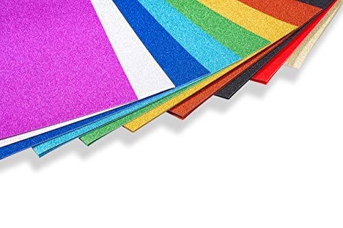 perfect ideaz cartulinas de brillantina de colores, 30 hojas DIN- A4, pliegos de brillantina para manualidades, 10 colores diferentes, 160 g/m², cartulina para hacer manualidades