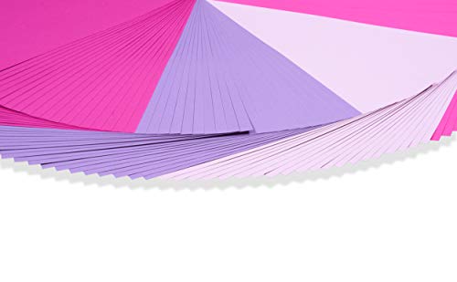 perfect ideaz Papel tintado A4 100 hojas de colores,rosa, pink, lila, morado, eosin, 5 colores diferentes, grosor de 130g/m², Papel para manualidades de la mayor calidad