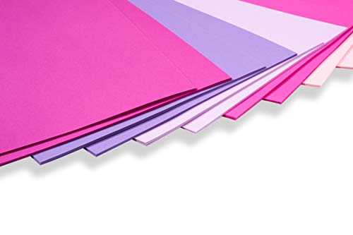 perfect ideaz Papel tintado A4 100 hojas de colores,rosa, pink, lila, morado, eosin, 5 colores diferentes, grosor de 130g/m², Papel para manualidades de la mayor calidad