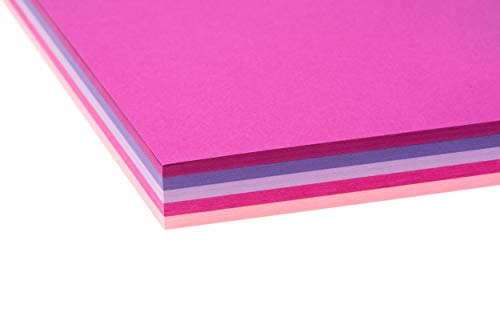 perfect ideaz Papel tintado A4 100 hojas de colores,rosa, pink, lila, morado, eosin, 5 colores diferentes, grosor de 130g/m², Papel para manualidades de la mayor calidad