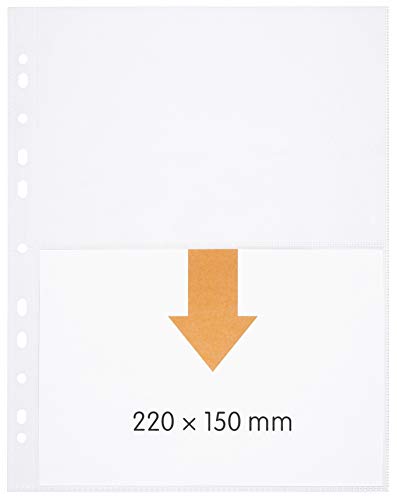 perfect line 100 fundas para guardar transparentes A4, divididas en 2 partes (A5-transversal), lámina transparente con inserción por alto