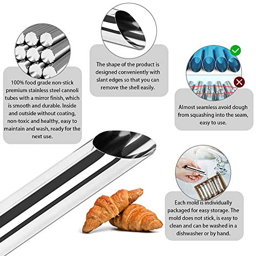 PERFETSELL 12 Pcs Tubos para Cannolis Moldes para Cannolis Tubos de Acero Inoxidable Cannoli Moldes de Reposteria Moldes Metalicos para Hacer Cannolis y Horno, Repostería Casera + Cepillo de Limpieza