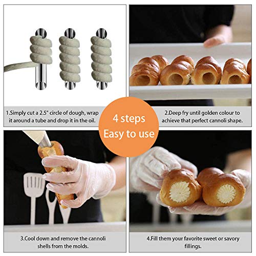 PERFETSELL 12 Pcs Tubos para Cannolis Moldes para Cannolis Tubos de Acero Inoxidable Cannoli Moldes de Reposteria Moldes Metalicos para Hacer Cannolis y Horno, Repostería Casera + Cepillo de Limpieza