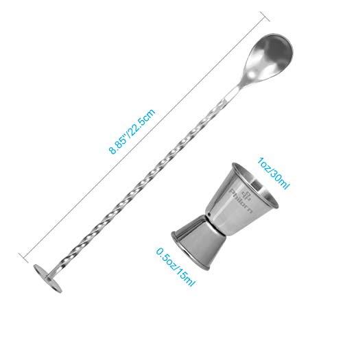 Philorn Coctelera Set de 5 Piezas 304 Acero Inoxidable Juego de Barras de Accesorios - Camareros Coctelera de 750ml Martini con Jigger de Medición, 2 Pourers de licor Receta de Bebidas