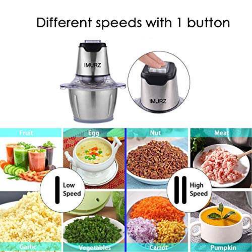 Picadora Electrica de Alimentos, 600W mini Procesador de alimentos, 4 Bi-Level Cuchillas, 1.2L Acero inoxidable cuenco, Picadora de Carne para Carne, Verduras, Frutas, Cebolla y Nueces, Baby food